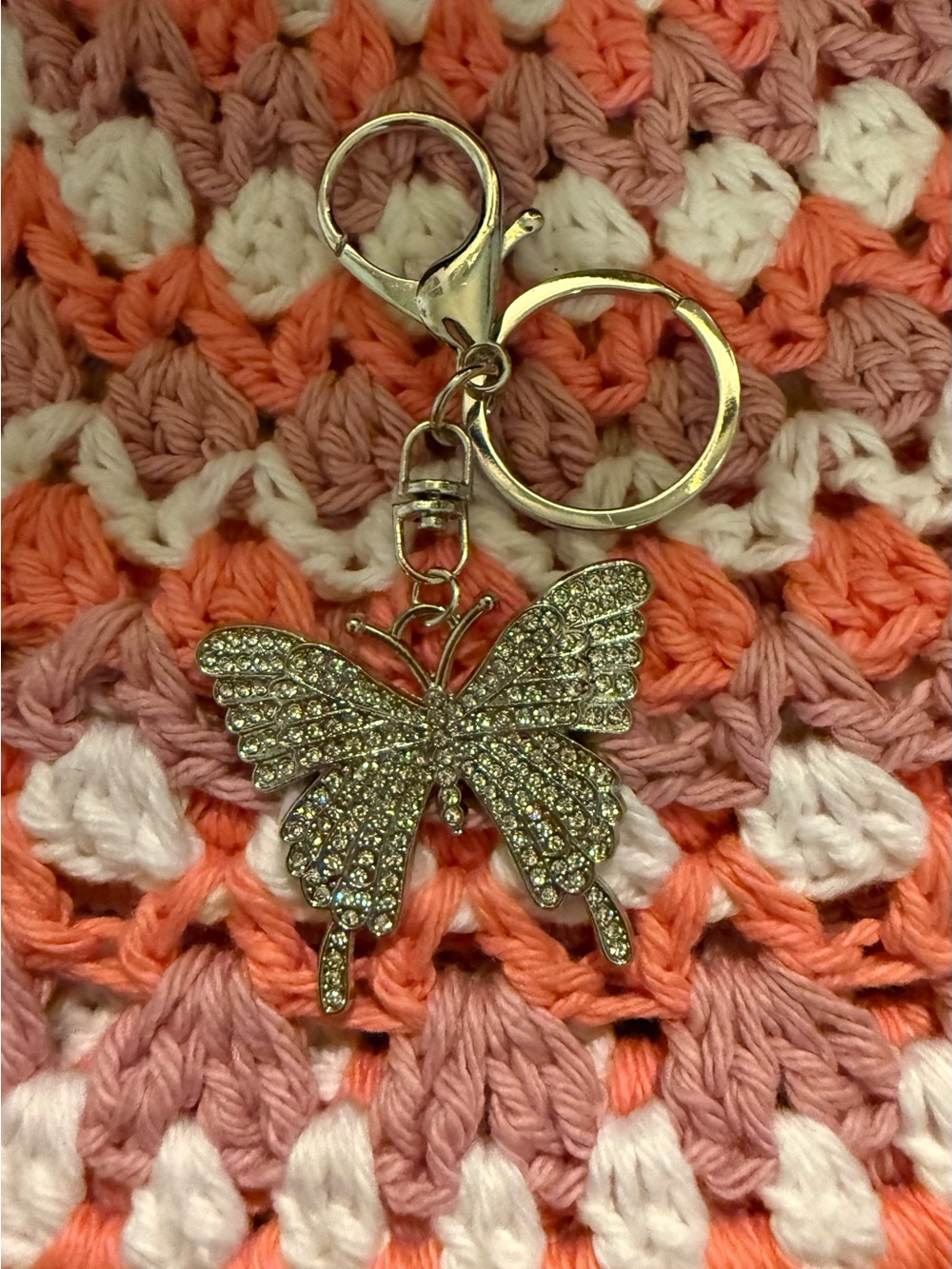 Rhinestone Butterfly Keychain/ Purse Charm- Silver Sparkle. ✨ 🦋